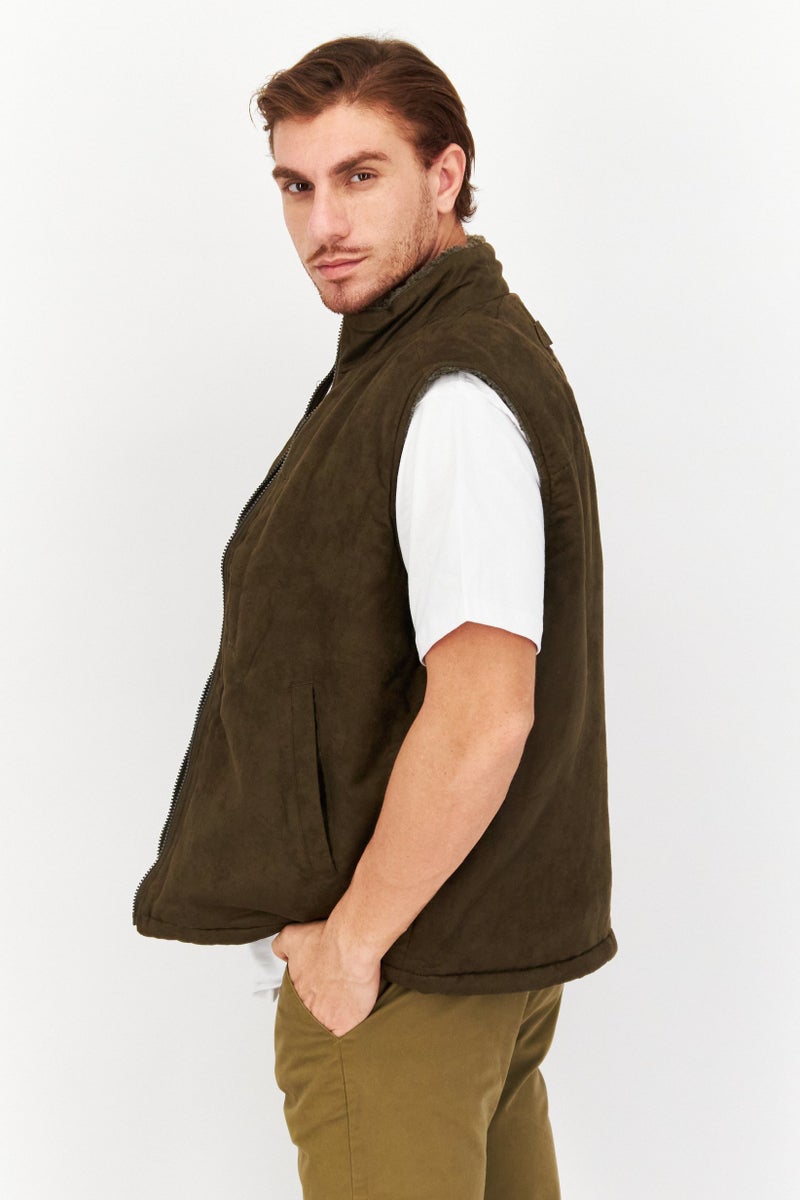Rainforest Men High Neck Sleeveless Plain Vest, Khaki - Image 2